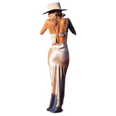 Elegant Sexy Ladies' Lace-up Spaghetti Strap Bodycon Satin Maxi Dress